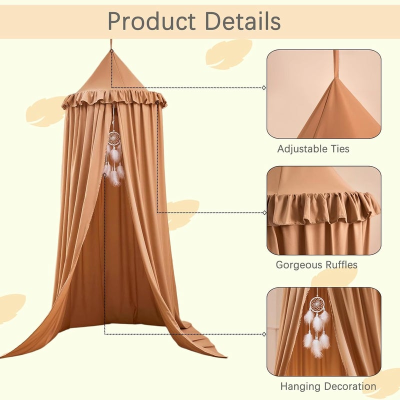 Akiky Kids Bed Canopy for Crib & Twin Size with Ruffles Dreamcatcher, Boys Princess Girls Nursery Room Decor Toddler Baby Dome Round Hanging Tent Curtains Skirt Over Bed Reading Nook Play Nougat - Image 4